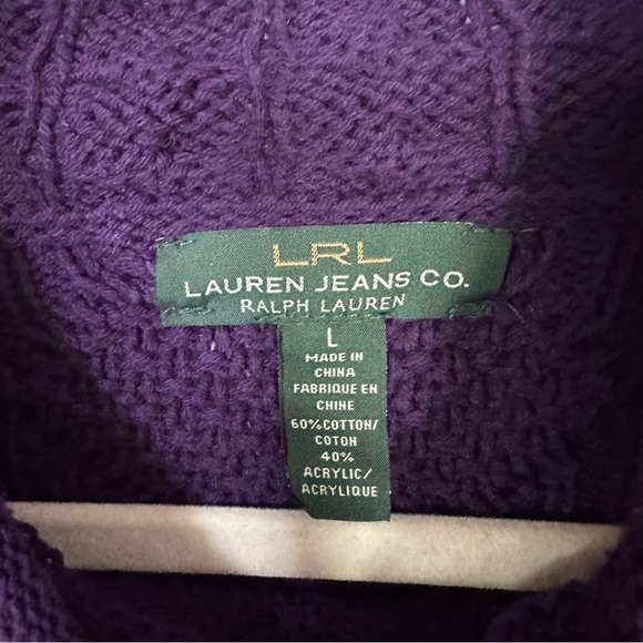 LRL Ralph Lauren Jeans Womens Sz L Purple Cable Knit Pullover Rollneck Sweater - Picture 6 of 6